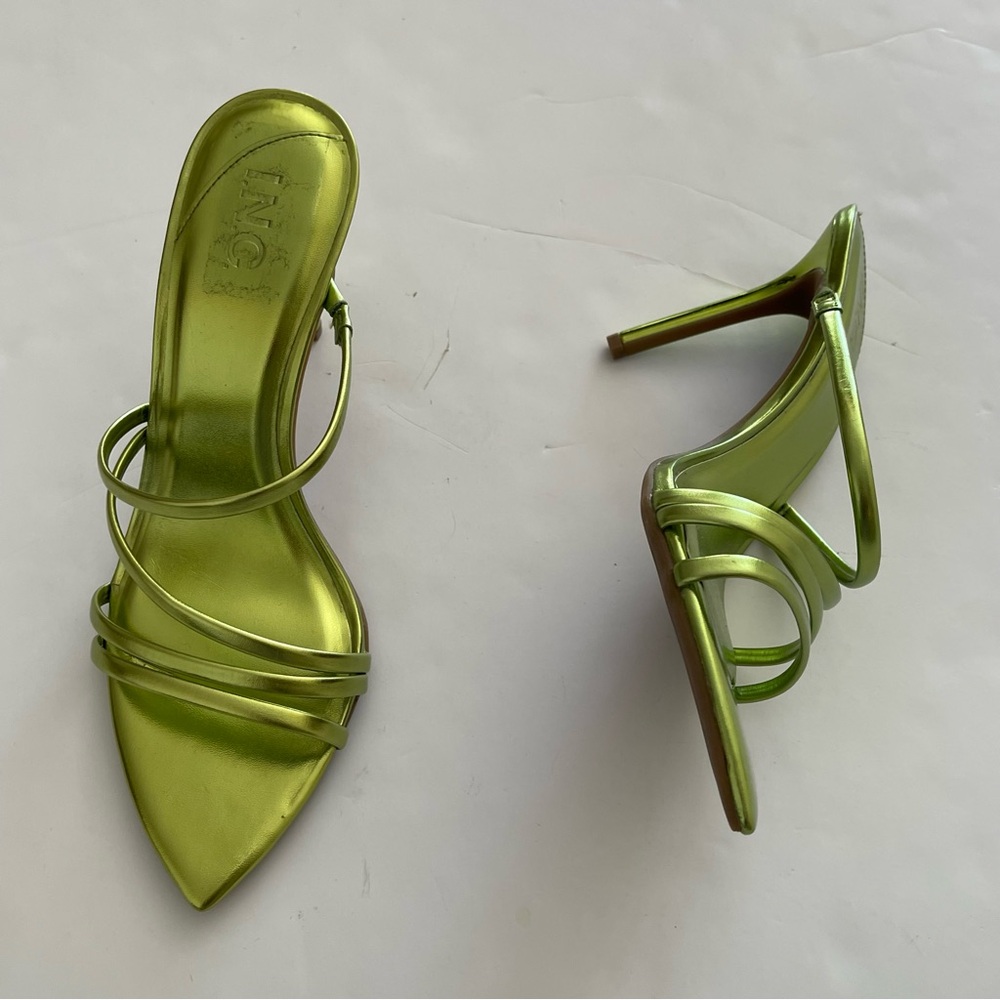 INC Lime Green Strappy Open-toe Kitten Heels Sandals - Picture 2 of 7